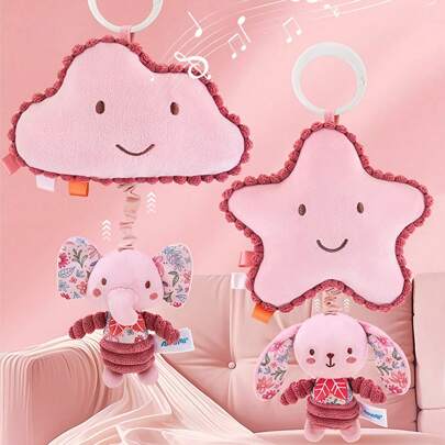 Babyweiches Plüschmusikspielzeug mit Spieluhr, weiches hängendes Musikspielzeug (mit Knisterfolie, Bibi-Ton) für Babys, Weihnachtsstrumpffüller Kleinkindspielzeug, Baby-Schlaflied-Zugmusikalisches Sensorikspielzeug für Babys Jungen und Mädchen, Clip-On für Kinderwagen, Buggy, Autositze, Spielzeug, bestes Muttertagsgeschenk, Babyparty-Weihnachtsgeschenke für 0 und älter, Weihnachtsdekoration