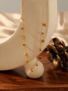 1 pieza Collar con colgante de acero inoxidable chapado en oro de 18 quilates y piedra de circonita cúbica para mujeres, adecuado para el trabajo, citas y fiestas