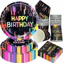 10pcs/50pcs/80pcs Neon Party Supplies Let Glow Party Decorations Including Disposable Paper Plates Cups Napkins Glow In The Dark Theme Decoration For Blacklight Neon Birthday Party Supplies - Multicolor - View 2