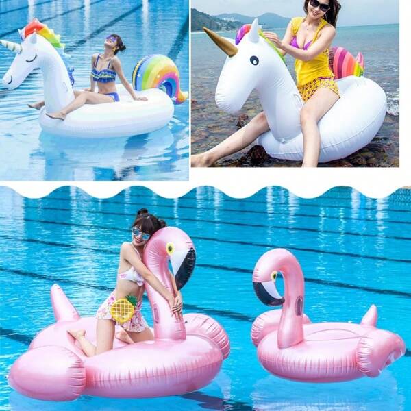 1 Stück aufblasbarer PVC Flamingo Schwimmsessel, Schwimmring für Frauen zum Schwimmen, Einhorn Pool Schwimmsessel für Strand, Pool, Wasserpark, Party, Zufällige Farbe und Muster