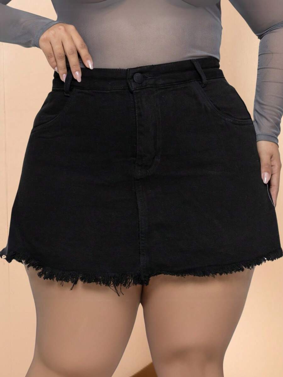 Women's Plus Size Black High Waist Jeans Skirt Shorts