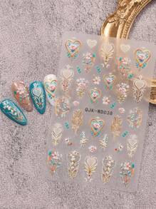 3 Pieces Of Bohemian Pattern Sunflower Relief Nail Art Stickers - Yellow, Blue, Black, And White Bohemian Fresh Hollow Patterns, Vines, Heart-Shaped Flowers, Roses, And Sunflower Art Designs, 5d Relief Technology, Suitable For Women's Disposable Self-Adhesive Back Adhesive Nail Art Stickers, Bohemian Pattern Theme Style, Easy To Stick Nail Decoration Stickers