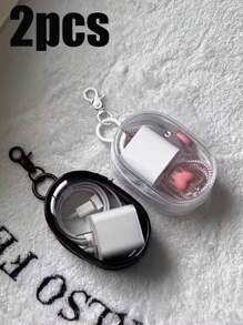 2pcs Transparent Storage Bag Key Ring Data Cable Coin Organiser Thickened Transparent Wallet Key Ring Car Keychain Jewellery Gifts, Back To School Season