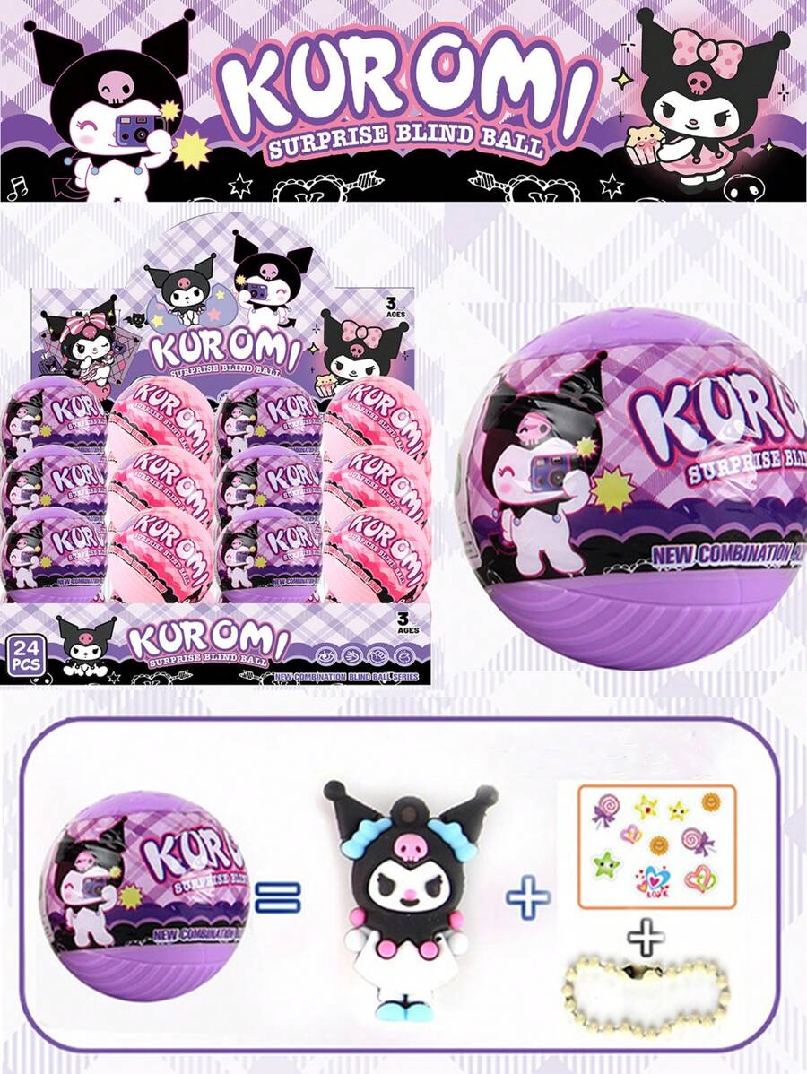 Sanrio 1 pieza Muñeca llavero de la cápsula sorpresa Kuromi, ornamento de muñeca colgante de bola sorpresa, figuras de dibujos animados lindas, bola sorpresa de cápsula de diversión de demolición, modelo de caja misteriosa de personaje de anime lindo, decoración de escritorio, decoración de automóvil, accesorios de cordón de personaje llavero, regalo de Navidad, regalo de cumpleaños
