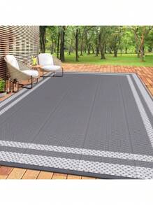 Tapis d'extérieur imperméable 9x12 pi, tapis de patio réversible en paille plastique pour le camping, le camping-car, l'intérieur et l'extérieur, le porche, le pont, l'arrière-cour, le camping-car, le balcon, le pique-nique, noir et beige