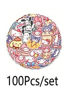 Sanrio 100Pcs Random Style Hello Kitty Cute Cartoon Character Stickers - Synthetic Paper Self-Adhesive & Reusable Decals For Journals Laptops DIY Crafts Waterproof Asymmetric Shapes(Some Parts May Be Random)