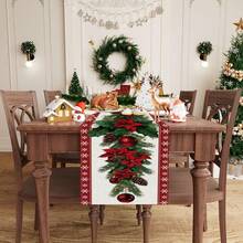 1 Stück Tischfahne mit Mustern von Weihnachtsbaum, Weihnachtsglocke und anderen Weihnachtselementen, hergestellt aus 72 Zoll gestrickter Polyesterfaser, verwendet für Tische bei Feiern, Heim- und Küchendekorationen sowie als Geschenk