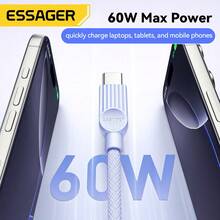 ESSAGER USB C To Type C Cable Fast Charging For Phone 480Mbps PD QC USB C Cord Compatible With IPhone 16, 16 Pro Max, 15, 15 Plus, 15 Pro, 15 Pro Max, Compatible With Redmi, Compatible With OnePlus Charger - Pastel Green - View 3