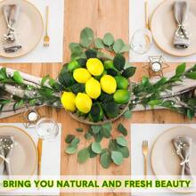 12 Pcs Fake Lemon Limes Artificial Fruits Yellow Green Faux Lemon Limes Mix Set With 10 Pcs Leaves 1 Pc Woven Basket Lifelike Fake Fruits Decor For Kitchen Party Table Photo Prop Home