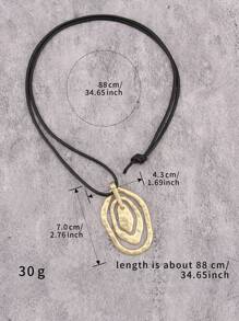 1 Stück modischer, eleganter ovaler, wassertropfenförmiger, übertriebener Metallkette, unisex multi-schleifiges asymmetrisches geometrisches Design, personalisierte Kette mit schwarzem Wachsseil und langer Kette, Geschenk für Freundin, Mutter oder Geliebte