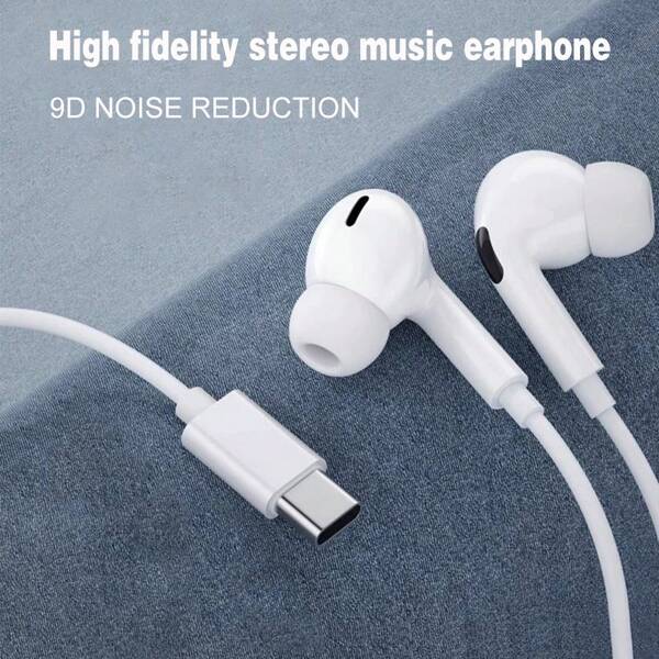 Écouteurs USB C, écouteurs filaires de type C intra-auriculaires avec micro, contrôle du volume, basse stéréo anti-bruit, compatibles avec Galaxy S25 S24 S23 S22 S21 S20 A53 A54/IP 16/16 Plus/16 Pro/16 Pro Max/15 Series/CarPlay/iPad