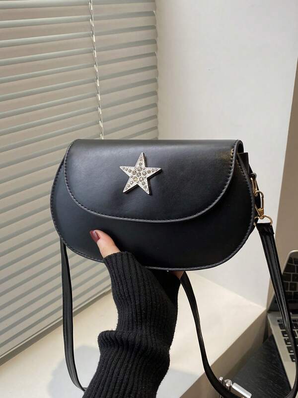 1 pièce Sac bandoulière mode haut de gamme pour femme en couleur unie avec une seule épaule, bretelle diagonale et ferrures en métal. Convient pour les sorties, les rendez-vous et les déplacements