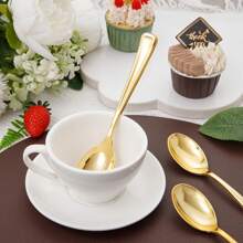 48pcs Gold Mirror Finish Thick Spoons, Suitable For Home, Outdoor Picnic, Birthday Party, Friends Gathering, Wedding Banquet And More,School Supplies