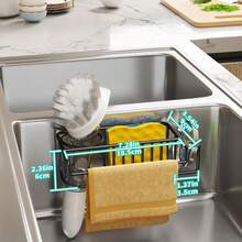 Sponge Holder For Kitchen Sink, Movable Kitchen Sink Caddy With Compact Size Rustproof And Waterproof Hanging Sponge Caddy For Double Bowl Sinks, Silver,Black - Double Basket Sink - View 10