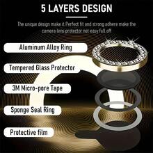 BOLLYMORE 6pcs Shiny Camera Lens Screen Protector, Compatible With IPhone 16 Pro Max/16 Pro/16/15 Pro Max/15 Pro/11-14 Series: Over 20 Sparkling Rhinestones Edging, Eagle Eye HD Clarity - 9H Scratch-Resistant Glass, Flash Light Compatible Design Suitable For Night Photography, Social Media Photos And Luxury Style (Bubble-Free Set, Edge Compatible With Phone Case). Shiny Crystal Gift For Birthday, Family, Friends, Lens Protector, Phone Accessories. - 6pcs - View 4