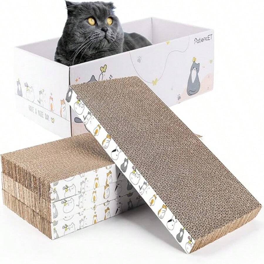 Tophouse 4 Pack Cat Scratch Pad With Box, Cardboard Cat Scratcher For Indoor Cats - Brown - View 1