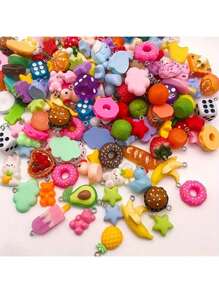 10/20/30/50/80/100/200pcs Vivid Resin Craft Supplies - Imaginative Animals, Fruits And Food Series - Colorful DIY Jewelry Making Necklace, Bracelet And Earring, Perfect For Craft Lovers And Jewelry Making