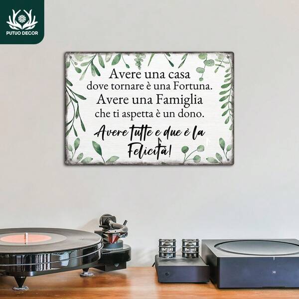 Putuo Decor 1 pièce Panneau en métal vintage italien "Un chez soi où revenir est un trésor. Une famille qui vous attend est un cadeau. Avoir les deux est le bonheur!" Convient comme décoration murale pour la maison, la ferme, le salon. Une excellente idée de cadeau pour les familles.