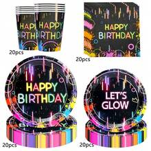 10pcs/50pcs/80pcs Neon Party Supplies Let Glow Party Decorations Including Disposable Paper Plates Cups Napkins Glow In The Dark Theme Decoration For Blacklight Neon Birthday Party Supplies - Multicolor - View 11