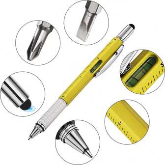 1pc Multi-Functional Tool Pen, 6-In-1 Including Level, Ruler, Touchscreen Stylus, Flat & Screwdriver, Ballpoint Pen Back To School