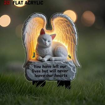 2D Acrylic Angel Wings Cat Memorial Garden Stake | Weather-Resistant, Inspirational Quote "You Left Our Lives, But Never Our Hearts" | Durable Outdoor Pet Grave Marker, Suitable For Easter, Memorial Decor | Peaceful Garden Accent, No Electricity Needed | Angel-Inspired Design | Intricate Wing Details