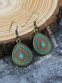 TopHanqi 1對復古風格彩色水滴形狀吊墜女士耳環,適用於四,日常生活,工作,表現,街射擊,和裝扮 - 彩色 - 查看 4