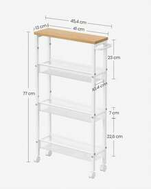 Carro de 4 Niveles, Carro Estrecho de Cocina con Ruedas, con Asa, para Espacio Reducido, 13 x 45,4 x 77/22 x 45,4 x 77/13 x 45,4 x 99,6/22 x 45,4 x 99,6 cm, para Cocina, Baño, Salón,Estudio, Roble Beige y Blanco - Blanco - Ver 5