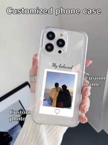 1 pièce Coque de téléphone personnalisée avec photo et impression de nom, housse de protection transparente anti-chute compatible avec Samsung A13/A21s, 16e, 16 Pro Max, 16 Pro, XR, 11, 14. Mode, coloré, mignon, personnalisé, cadeau unique personnalisé pour petit ami, petite amie, famille, amis compatible avec