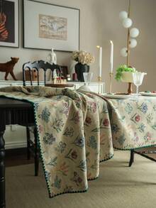 1pc Colorful Floral Jacquard Rectangular Tablecloth, Refreshing Countryside Style, Suitable For Family, Kitchen, Holiday Gathering, Birthday Party, Dining Table, Garden, Home Decor, Bedroom, All Season - Multicolor - View 9