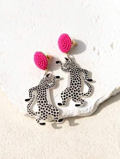 Pink Snail Orecchini a perno carini e divertenti fatti a mano con perline, orecchini kawaii a goccia con motivi a macchie di leopardo bianche e nere, orecchini a pendente in resina acrilica a forma di animali, adatti per donne, ragazze, estate, inverno, vacanze, feste in spiaggia, San Valentino, regali per coppie, mamma, festa della mamma