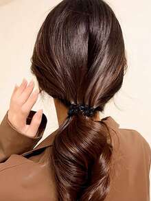 12/6PCS Unisex Black Plastic Hair Ties, Simple Large Waterproof Thickened Ponytail No-Mark Hair Bands, Hair Accessories - Black - View 4