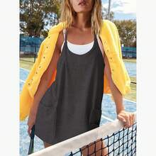 Womens Tennis Dress Workout Mini Dress With Shorts Sleeveless Spaghetti Straps Golf Athletic Dresses Mini Romper Dress Casual Workout Outfits - Màu xám đen - Xem 4