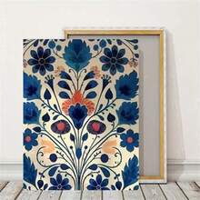 1 件/2 件斯堪的纳维亚民间艺术花卉印花套装 - 蓝白色墙壁艺术配金色边框，非常适合卧室和客厅装饰，现代和古典风格，室内墙壁装饰 | 花卉图案 | 装饰性墙壁装饰可选框架 - 彩色 - 查看 5