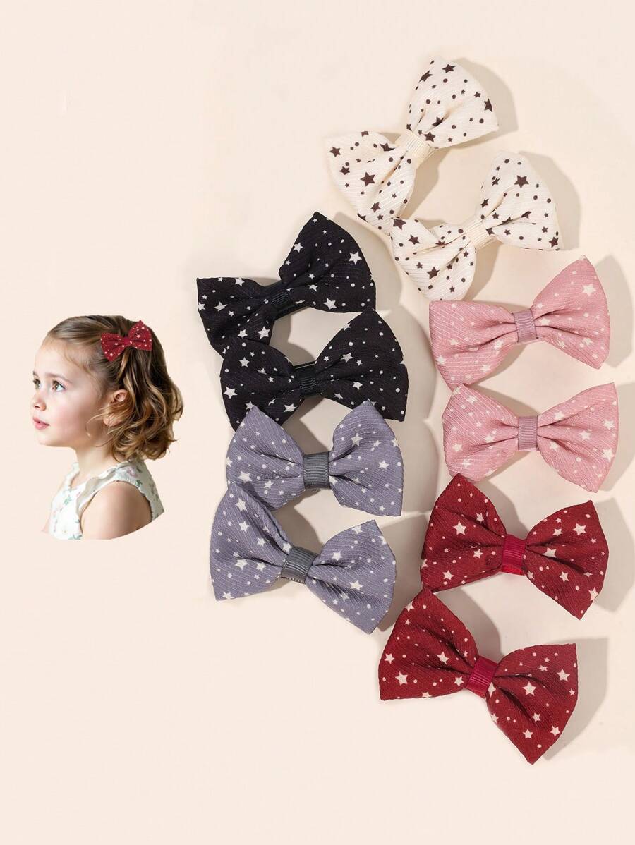 10 件适合幼儿女孩的星星图案发饰、多色蝴蝶结发夹、时尚百搭小辫发夹、女婴生日礼物、儿童婴儿发饰。 - 五角星圖案 - 查看 1