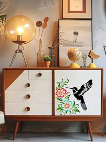 Set Of 4 Hummingbird Stencils, 7-Inch Reusable Bird, Floral, And Branch Painting Templates For Use On Wooden Signs, Murals, Canvas, Furniture, And Porch Decorations.,Back To School,School Supplies