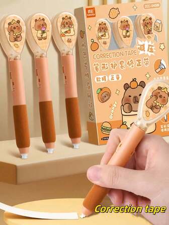 1片/3片/5片豪华水豚修正带套装，顺滑的修正带手感如书写，（1套5片）修正带颜色随机发送，小巧便携，可用胶带长度150米，干净无残留，适用于学校、户外露营绘画、学生、文具学习用品。