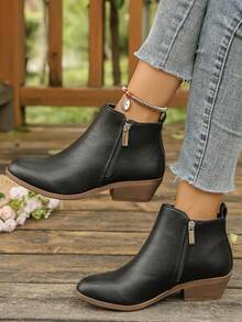 Giày bốt cổ ngắn thanh lịch gợi cảm dành cho nữ, khóa kéo dự tiệc & ngoài trời, mũi giày màu hạnh nhân, xuân thu đông - màu đen - Xem 3