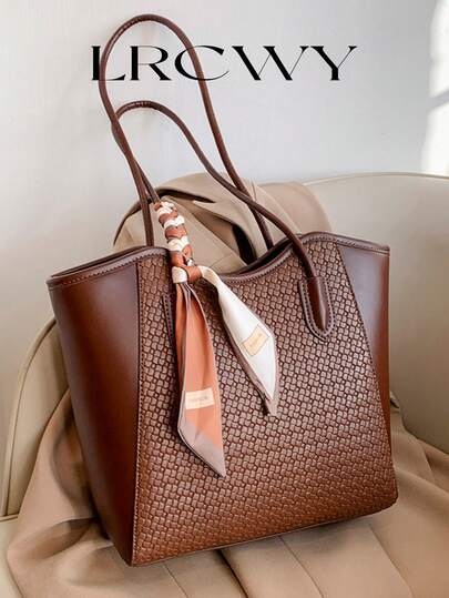 Elegant & Fashionable Tote Shoulder Bag, Crocodile Embossed Charm, Spacious Office/Business Tote, Coffee Color , Office Bag