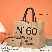 N°60 Vintage 60th Birthday Tote Bag Set - Lightweight Burlap Shopping & Travel Bag With Coin Purse, Elegant Polyester Design For Women, Perfect Gift For Her, Wife, Sister, Mom, Aunt, Friends, Beach Accessory | Elegant Tote Bag | Durable Handle Bag, Beach Tote Bag