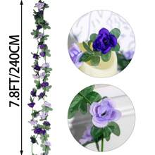 1/5pcs Exquisite Artificial Rose Vine Flowers Garland - Lifelike Small Roses With Green Leaves, Durable Plastic Faux Floral Decor For Wedding, Home, Living Room, Wall Hanging, And Party Decoration - Easy To Shape And Hang