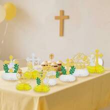 8pcs Baptism Honeycomb Centerpieces Party Decor Bless Cross Baptism Table Centerpieces For First Communion Birthday Party Decorations - Multicolor - View 4