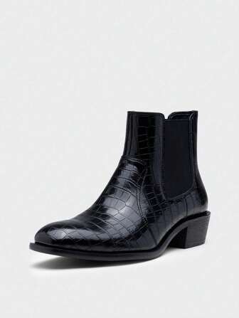Men's Alligator Texture Chelsea Boots - Fashionable Casual Slip-On Waterproof Men's Boots, Formal Dress Ankle Boots