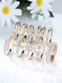 10 piezas Juego de anillos delicados y redondos de circonita cúbica, anillos cruzados, anillos con extremo abierto, anillos irregulares, obsequios de joyas preciosas para regalos cotidianos para mujeres