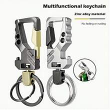 1pc A Gift For Father - Stylish Double - Loop Two - Tone Multifunctional Men's Car Keychain With Beer Bottle Opener, A Fashionable And Practical Accessory Car Accessories Bag Charm