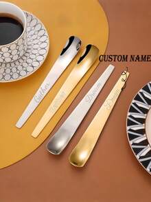 1pc/4pcs Personalized Stainless Steel Dessert Spoon, Cute Coffee Spoon, Long Handle Yogurt/Ice Cream Scoop, Gold/Silver Kitchen Utensils - Multicolor - View 2