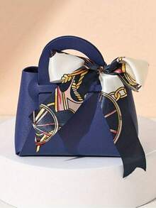 5pcs Holiday Gift Bags, Faux Leather Gift Bags With Ribbon Bow, Halloween Candy Bags, Christmas Candy Gift Bags, Wedding Party Favor Bags, Graduation Souvenirs Bags, Holiday Candy Boxes, Mini Tote Bags