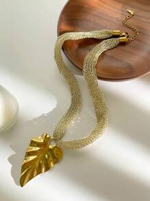 Monlansher New Stainless Steel Exaggerated Seashell, Leaf, Sunflower Pendant Necklace With Lace Mesh Chain, Fashionable & Necklace For Women