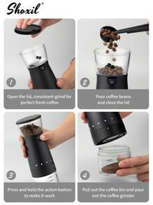 shoxil 1pc Electric Coffee Grinder, Portable USB Rechargeable Coffee Grinder, Large Capacity 60g Ceramic Burr Espresso Grinder, External Adjustment Coffee Bean Mill With 5 Precise Grind Settings, For Home, Office, Travel
