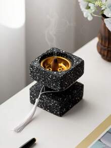1 Peça Queimador de Incenso Quadrado de Resina para Mão, Textura Pontilhada, Preto e Branco, Estilo Moderno Minimalista, Suporte de Incenso para Hotel, Casa, Escritório, Sala de Estar, Decoração de Feriado