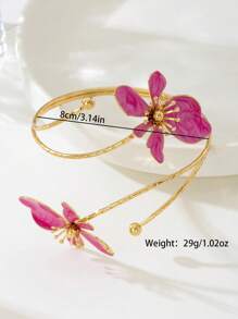 1 pieza Pulsera brazalete abierta con cabezal doble, de aleación de hierro esmaltada con diseño floral, simple y elegante, para el Día de la Madre, fiestas y uso diario